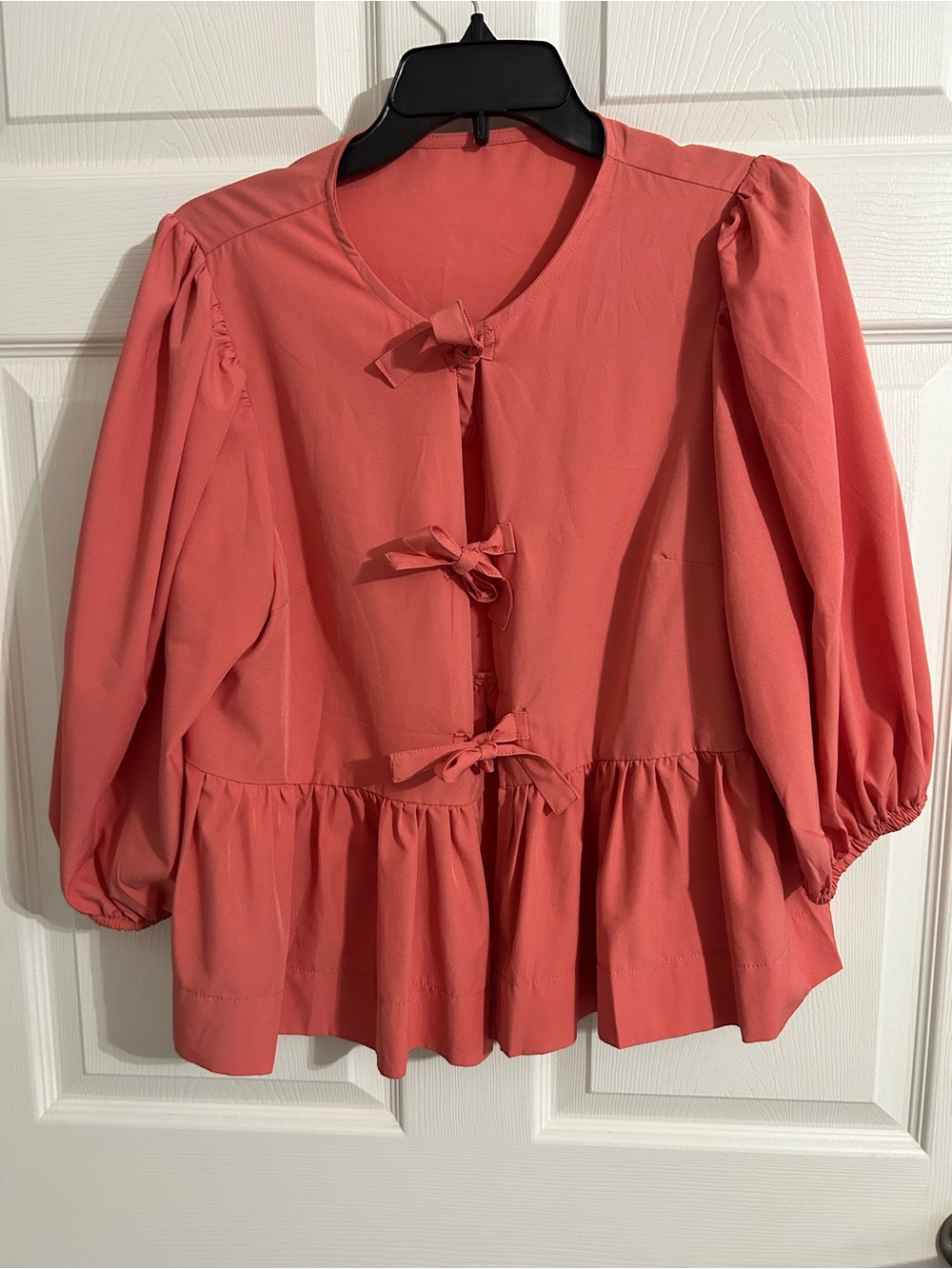 Women's Coral Tie-Front Peplum Blouse